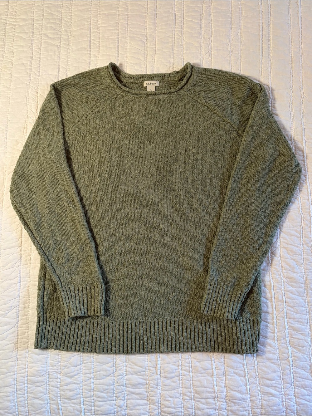 L.L. Bean Sage Green Midweight Cotton Slub Rollneck Pullover Sweater Size L